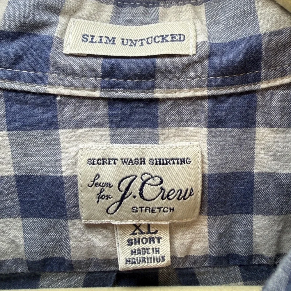 J. Crew Mens XL Short Secret Wash Stretch Slim Untucked Gingham Button Down